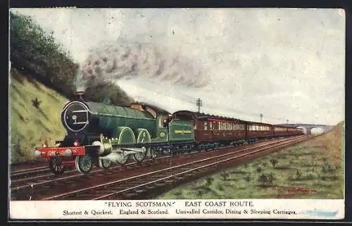 Künstler-AK Flying Scotsman, Englische Eisenbahn auf der East Coast Route