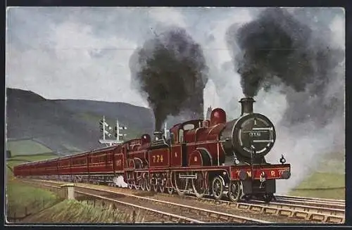 Künstler-AK Chinley, Cheshire, Englische Eisenbahn-Lokomotiven No. 774 & 1007 der M. R.