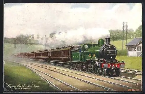 AK Flying Scotchman near Hatfield, englische Eisenbahn