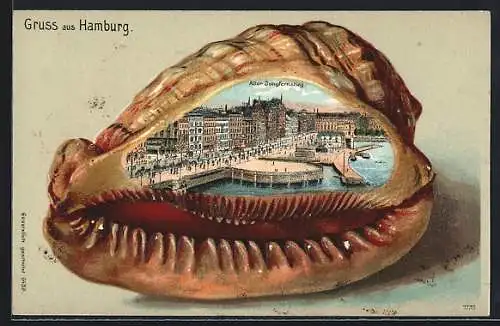 Lithographie Hamburg-Neustadt, Alter Jungfernstieg in einer Schnecke