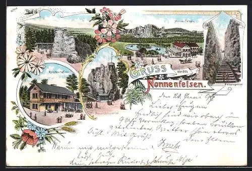 Lithographie Nonnenfelsen, Restaurant, Aussichtspunkt, Felsengasse