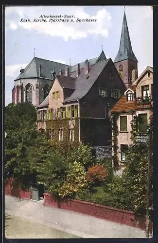 AK Altenkessel /Saar, Kath. Kirche, Pfarrhaus und Sparkasse aus der Vogelschau