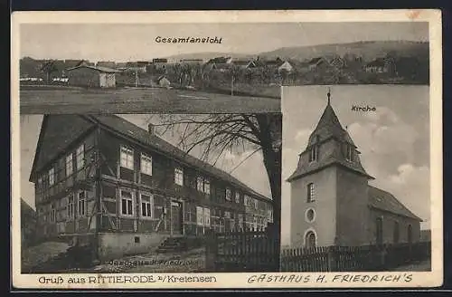 AK Rittierode /Kreiensen, Gasthaus H. Friedrichs, Kirche, Gesamtansicht