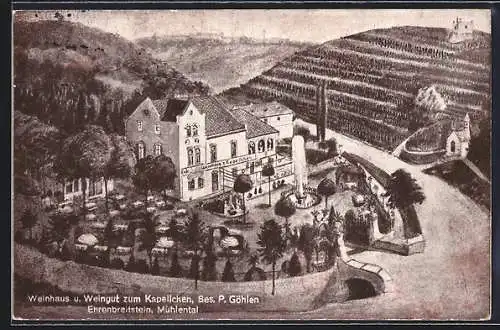 AK Ehrenbreitstein, Gasthaus Weingut zum Kapellchen aus der Vogelschau