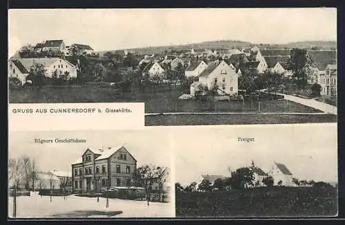 AK Cunnersdorf / Glashütte, Rögners Geschäftshaus, Freigut, Gesamtansicht