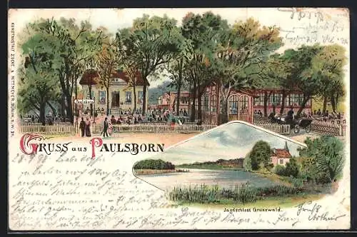 Lithographie Berlin-Grunewald, Gasthaus Paulshorn, Jagdschloss