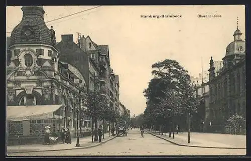 AK Hamburg-Barmbeck, Blick in die Oberaltenallee