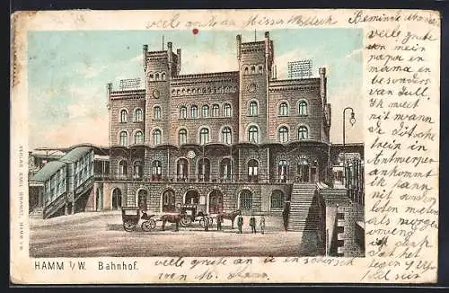 Lithographie Hamm i. W., Blick auf den Bahnhof