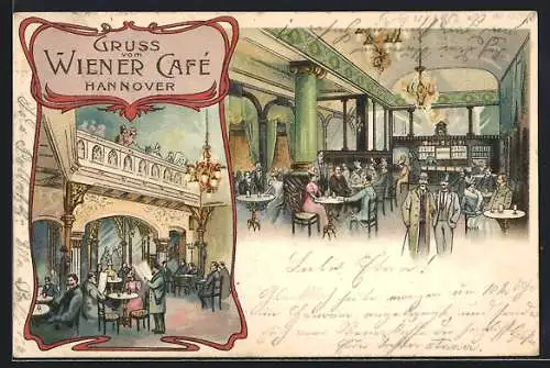 Lithographie Hannover, Wiener Cafe, Innenansichten