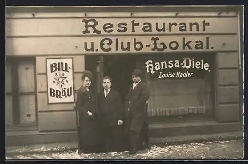 Foto-AK Hamburg-Barmbek, Restaurant und Club-Lokal von Louise Hadler, Hansdorfer Strasse, 1920