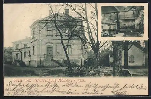 AK Kamenz i. Sachs., Gasthof Schützenhaus mit Innenansicht