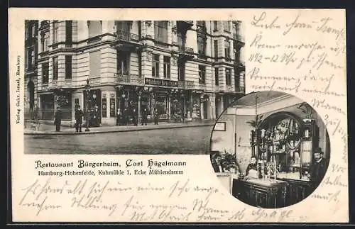 AK Hamburg-Hohenfelde, Restaurant Bürgerheim, Bes. Carl Hügelmann, Kuhmühle 1