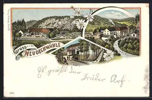 Lithographie Klipphausen / Wilsdruff, Ansichten vom Gasthaus zur Neudeckmühle