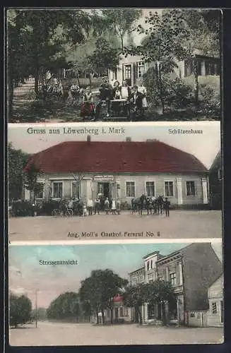 AK Löwenberg / Mark, Schützenhaus, Gasthof A. Moll, Strassenpartie