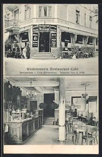 AK Hamburg-Winterhude, Wedeann`s Restaurant-Café, Gertigstrasse 1, Ecke Mühlenkamp