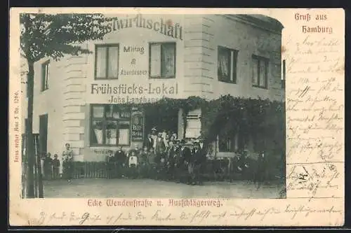 AK Hamburg, Gasthaus-Frühstückslokal Joh. Langhans, Ecke Wendenstrasse und Ausschlägerweg