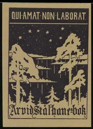 Exlibris Arvid Stälhane, Winterlandschaft mit Sternformation