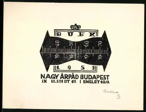 Exlibris Arpad Nagy, Budapest, Massstab und Jahreszahl 1953