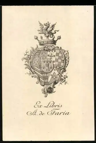 Exlibris A. de Faria, Wappen mit Krone & Drache