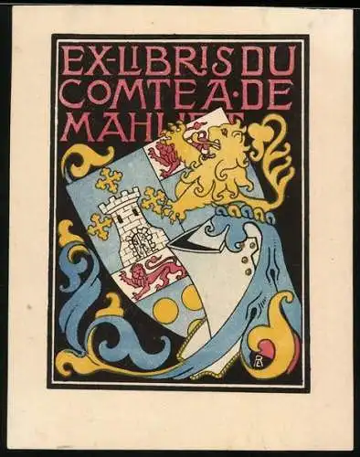 Exlibris Du Comte A De Mahu, Wappen mit Löwe