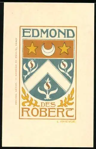 Exlibris von L. Rheude für Edmond Des Robert, Wappen