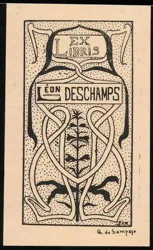 Exlibris von Q. de Sampay für Leon Deschamps, Ornamente & Pflanze