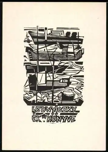 Exlibris Lednyiczky EK, verschiedene Schiffe und Boote