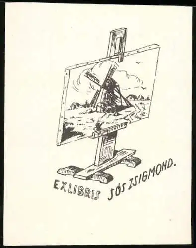 Exlibris Sos Zsigmond, Steffelei mit Windmühle