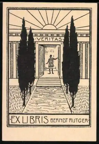 Exlibris von Berndt Rutger für Berndt Rutger, Mann im Herrenhaus