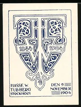 Exlibris Hasse W. Tullberg, Stockholm, Wappen mit Initialen