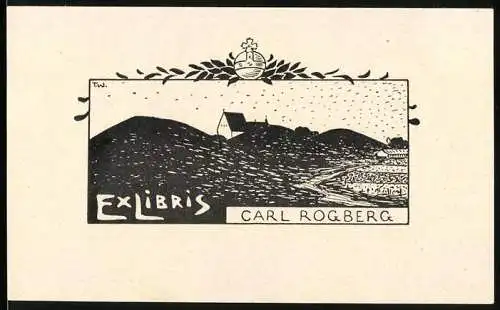 Exlibris Carl Rogberg, Landschaft mit Acker & Schloss