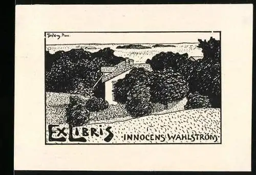 Exlibris Innocens Wahlström, Haus hinter Baumgruppe