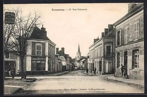 AK Écommoy, Rue Nationale avec Hôtel du Nord et commerces