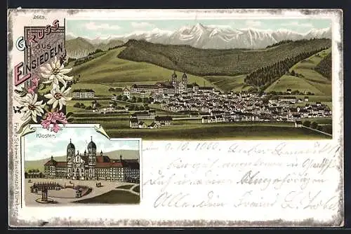 Lithographie Einsiedeln, Teilansicht, Kloster