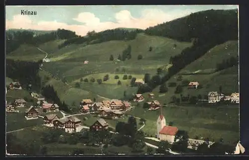 AK Krinau, Ortsansicht mit Berglandschaft