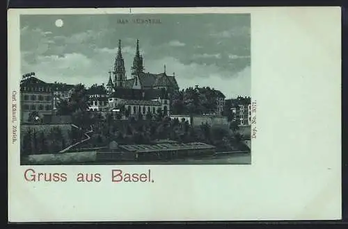 Mondschein-Lithographie Basel, Blick auf das Münster