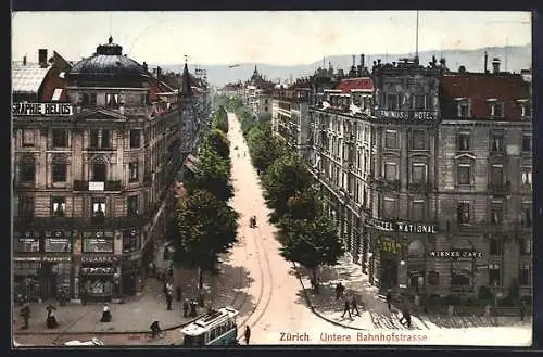 AK Zürich, Terminus-Hotel und Wiener Café in der unteren Bahnhofstrasse