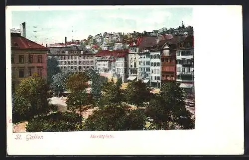 AK St. Gallen, Marktplatz mit Geschäften