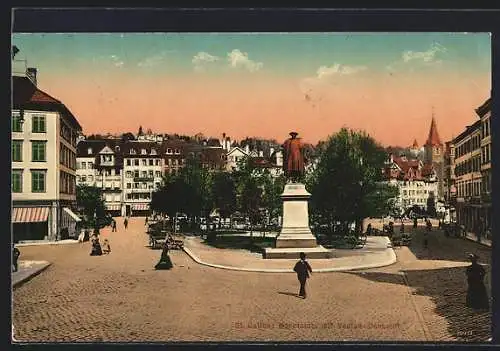 AK St. Gallen, Marktplatz mit Vadian-Denkmal