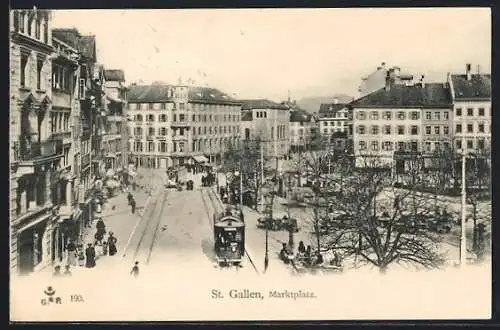 AK St. Gallen, Strassenbahn auf dem Marktplatz