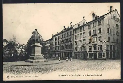 AK St. Gallen, Vadiandenkmal auf dem Marktplatz