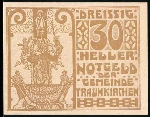 Notgeld Traunkirchen 1920, 30 Heller, religiöses Motiv und dekorative Muster