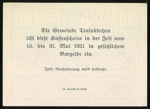 Notgeld Traiskirchen 1920, 20 Heller, Wappen und allegorische Figuren, Garantie der Gemeinde