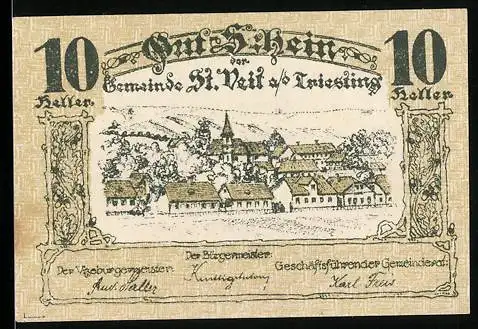 Notgeld St. Veit a.d. Triesting 1920, 10 Heller, Dorfansicht