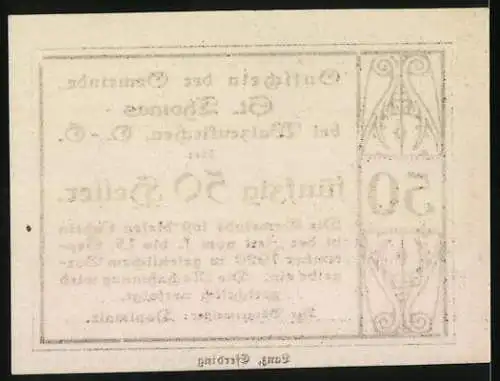 Notgeld St. Thomas 1920, 50 Heller, verziert mit dekorativen Mustern