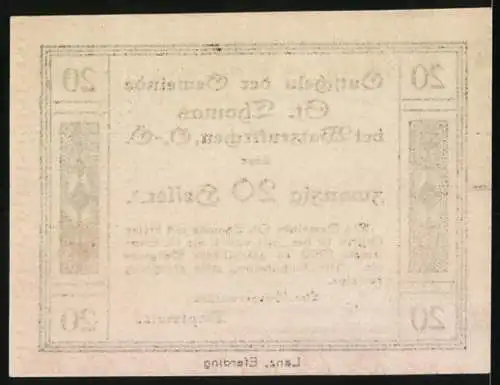 Notgeld St. Thomas bei Waizenkirchen 1920, 20 Heller, dekoratives Muster, Bürgermeister Dopplmair