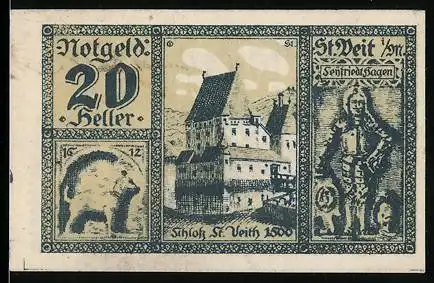 Notgeld St. Veit im Mühlkreis 1920, 20 Heller, Schloss St. Veith und historische Figuren