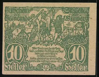 Notgeld St. Peter 1921, 10 Heller, Wappen und bäuerliche Szene