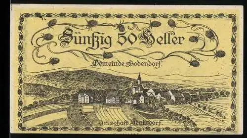 Notgeld Bodendorf 1920, 50 Heller, Landschaft mit Dorfansicht