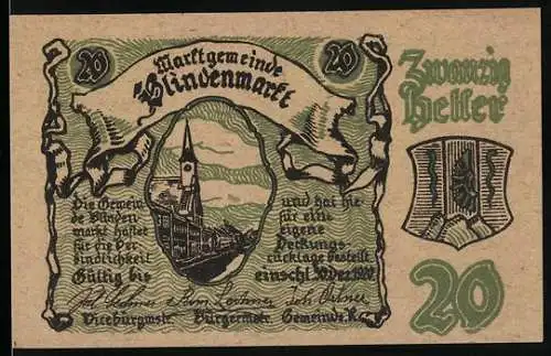 Notgeld Blindenmarkt 1920, 20 Heller, Kirche und Wappen